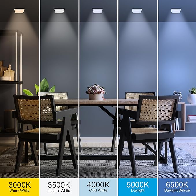 Feit Electric 7.5 Inch LED Square Ceiling Light, Dimmable Flat Panel Light with Color Selection (5CCT), Fits 5/6 Inch Recessed Cans, TP24 Adapter Included (7.6"x 7.6"x 1.3"), 4 Pack, 74208/6WYCA/4