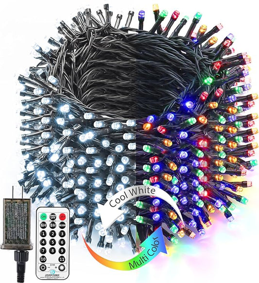 Brizled Christmas String Lights, 279ft 800 LED Color Changing Christmas Lights with Remote, 11 Modes Tree Light Cool White & Multicolor Green Wire Xmas Light Outdoor for Xmas Party Home