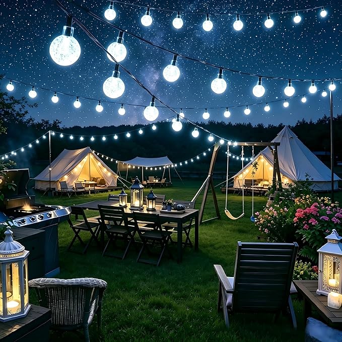 Joomer Solar Powered String Lights Waterproof, 39FT 60 LED Outdoor Solar String Lights Crystal Ball Light 8 Modes Globe Light for Garden, Gazebo, Porch, Lawn, Patio, Tree Decor (White)
