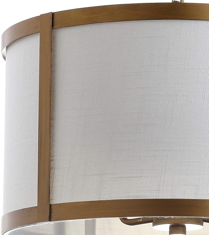 JONATHAN Y 17" Gold/White Metal LED Pendant Light for Kitchen Island, White Linen Drum Shade, Transitional Ceiling Hanging Fixture for Dining Room, 4 Bulbs Included (JYL3510B)