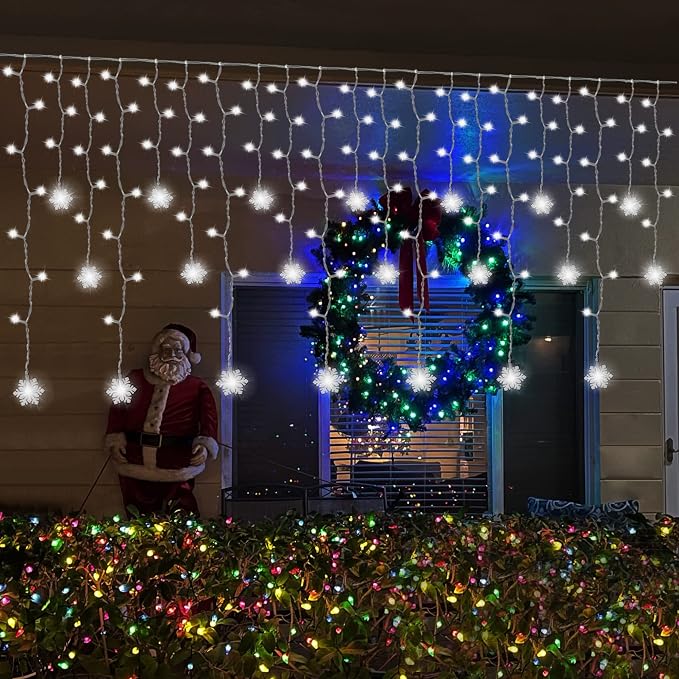 weillsnow White Icicle Lights Outdoor, 29.5 FT 360 LED Snowflake Icicle Lights with 72 Drops,Connectable Waterproof Hanging Christmas String Light for Indoor Outdoor Eaves Window Porch Decoration