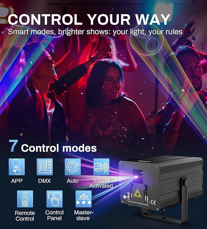 DJ Laser Light with App Control, 3D Animation Party Lights, DMX512/Sound Activated/Remote Control, Laser Light Show Projector Ideal for Stage, Clubs, Home Parties, Birthdays