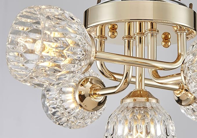 AGV LIGHTING Modern Ceiling Light, Sputnik Flush Mount Ceiling Light Fixture, G9 Base 5-Lights, D16 x H7, Clear Crystal & Shining Gold Finish Metal Frame