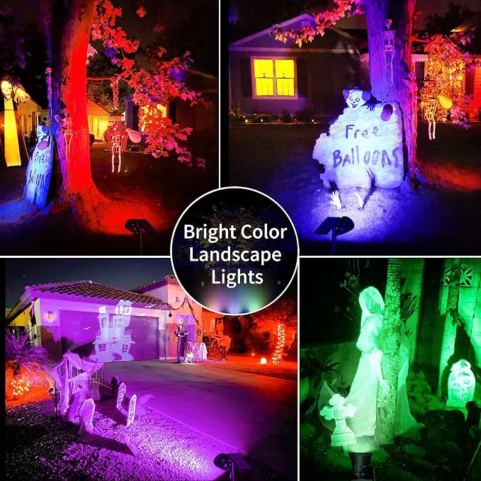 JSOT 4 Pack Halloween Solar Spot Lights Outdoor- RGB Solar Lights Outdoor Waterproof Color Changing Spotlights Christmas Decor, Outside Landscape Lighting for Yard Driveway Tree