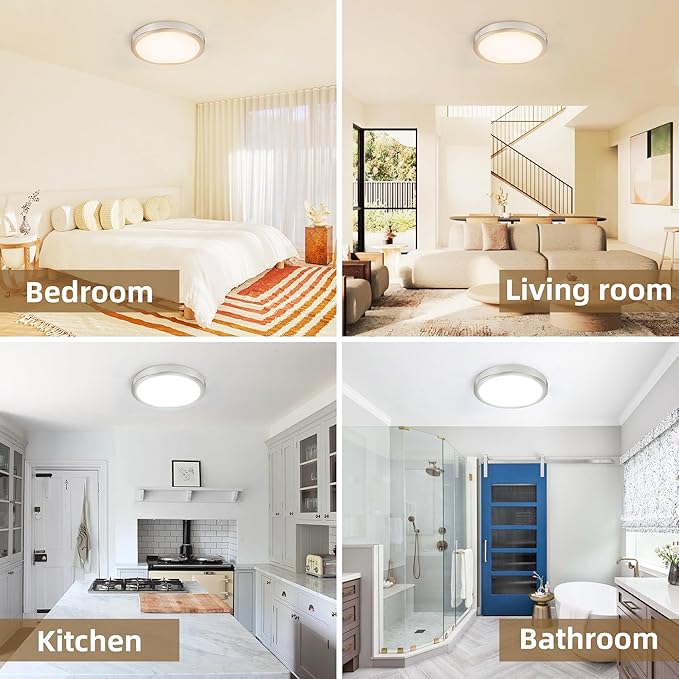 Hlite 4pack 9 Inch Flush Mount LED Ceiling Light Fixture,18W 1800LM Super Slim Light Fixtures Ceiling Mount 3000K/4000K/5000K 3CCT Selectable,Light Fixtures for Kitchen,Bedroom (Brush Nickel)