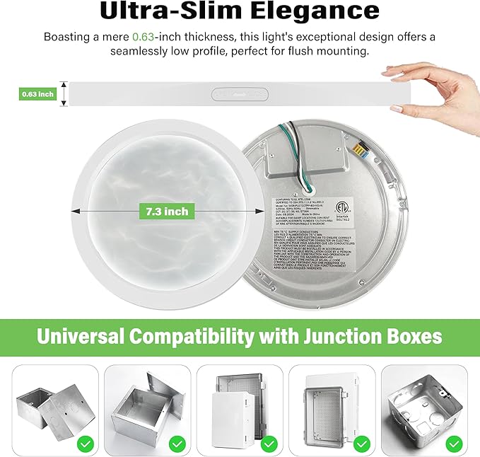 7.3" Flush Mount Ceiling Light Dimmable With ETL CERT, 5CCT LED Moon Style Round Light Fixture for Bedroom, Bathroom, Kitchen, Hallway, Basement, Closet, White 3Pack