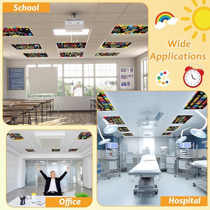 8 Pcs Fluorescent Light Covers with 80 Magnets Decorative for Classroom Ceiling Lights 4 x 2 Feet Magnetic Light Cover Filter Easy Install for Office Hospitals Drop Home Ceiling Supplies (Colorful)