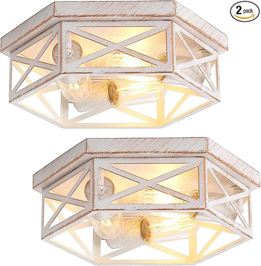 13 inch White and Gold Flush Mount Ceiling Light Fixture,3-Light Hallway Light Fixtures Ceiling Mount for Kitchen Farmhouse Bedroom 2 Pack