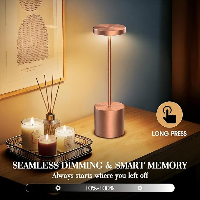 Cordless Table Lamp Set of 2, 5000mAh Rechargeable Lamp with Touch Control & Stepless Dimming, 3 Light Modes, IP54 Waterproof Portable Light for Dining Table, Patio, Bedroom, Power Outage (Rose Gold)