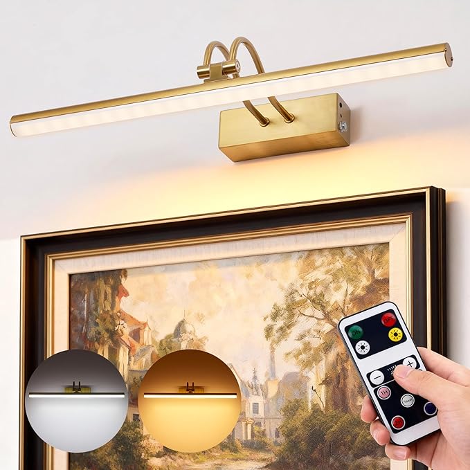 RAIFOOLLY Picture Light, Picture Lights for Wall Cordless, 13inch Picture Lights with Timer and Dimmable, 5000mAh Battery Wall Lights for Display Gallery Painting Art Frame Portrait - Copper