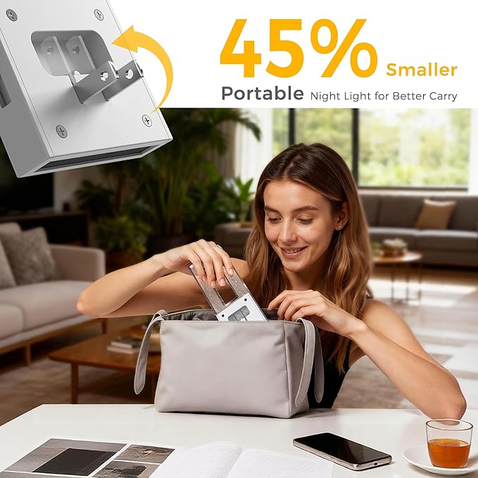 L LOHAS LED Night Light Plug in, Foldable Night Lights Plug into Wall, Portable LED Nightlight with Dusk to Dawn Sensor, Dimmable 0-100LM White Nightlights for Travel, Hotel, Bathroom, Hallway, Gift