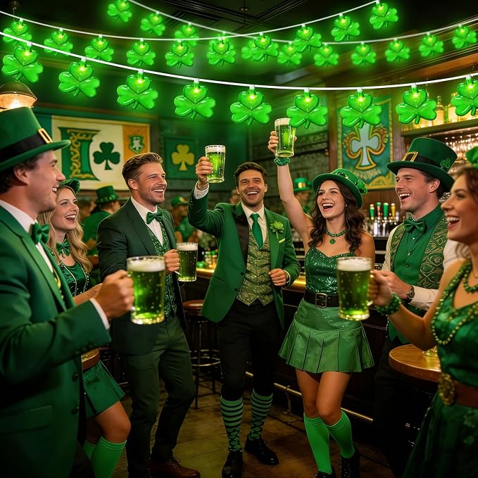 20 LED Clear Green Shamrock String Lights, 12FT St Patricks Day Lights String Outdoor Waterproof with 20 LED Light for Rish Shamrock St Patrick's Day Party Indoor Home Window Porch Garden Decorations