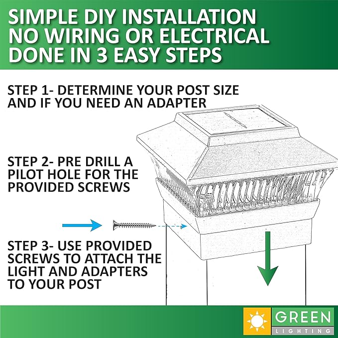 GreenLighting Standard #1 Solar Post Cap Lights Fits 4x4 Nominal Wood, 4x4 PCV/Vinyl Posts, Outdoor Fence Solar Powered Light, Landscaping, Deck, Garden, Includes Flush Mount Adapter Black 12 Pack