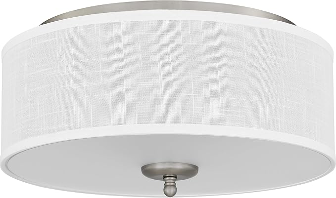 Quoizel Blanche 16" Flush Mount Ceiling Light with Premium Fabric Shade, Brushed Nickel, ETL Damp Rated for Kitchen or Bath