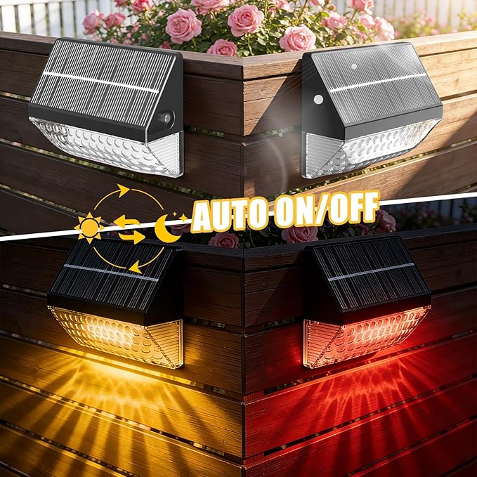 FVTLED Solar Fence Lights Outdoor, RGBW Color Changing Solar Wall Lights Outdoor with Remote Control, Waterproof LED Deck Light for Garden Yard Patio Deck Step Patio Wall (4 Pack)