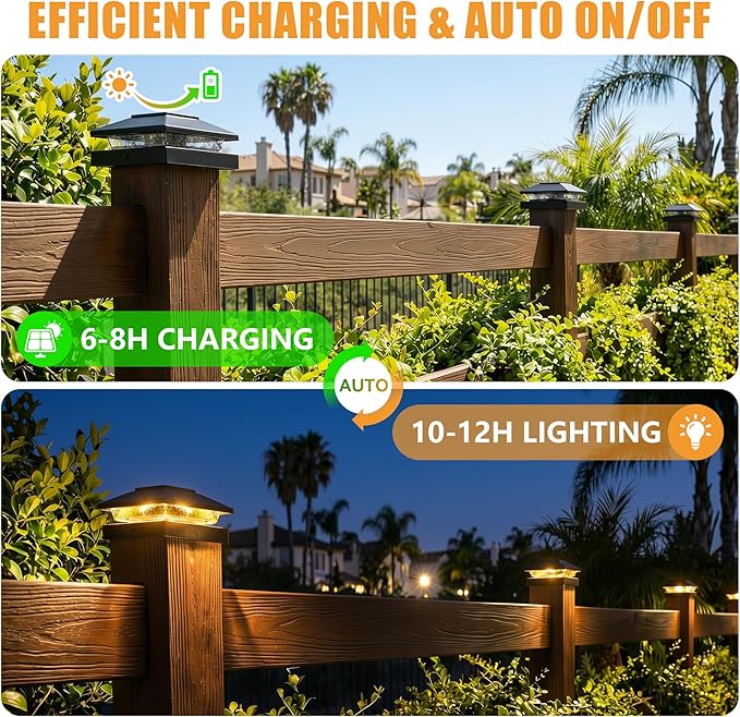 Brightown Solar Post Cap Lights Outdoor 2-Pack, Waterproof Fence Post Solar Lights for 4x4 Wood/Vinyl Posts, 16 LED Deck Post Lights with 2 Color Modes Decorate Patio Porch Garden