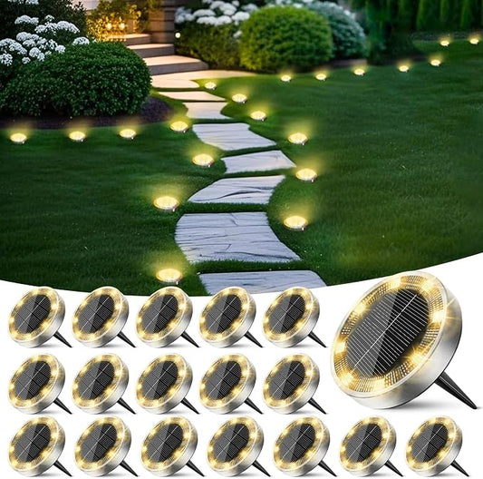 Peasur Solar Ground Lights Outdoor, 18 Pack Flat Solar Powered Disc Lights, IP68 Waterproof, Anti-Rust, Landscape Lighting for Pathway Garden Yard Lawn Walkway Landscape Driveway, Mini, Warm White