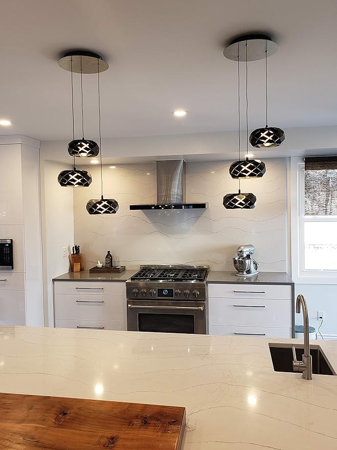 Crust 3 Mini Pendant Lighting Black - LED Hanging Light Fixture for Kitchen Island, Bar, Foyer - Cluster Pendants - Dimmable, Adjustable Wire, Lamp Bulb Included