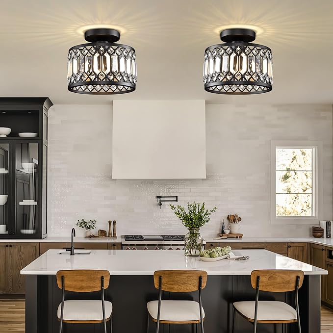 Semi Flush Mount Ceiling Light,Industrial Semi Flush Mount Ceiling Light,Industrial Black Light Fixtures Ceiling Mount, Chandelier Kitchen Lighting Black Flush Mount Light,Vintage Light Fixture