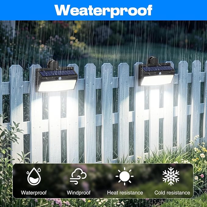 Peasur 2 Pack 368 LED Clip On Solar Lights Outdoor, Motion Sensor Lights with 3 Modes, Solar Security Light Waterproof for Outside Fence, Deck, Gutter, Camping