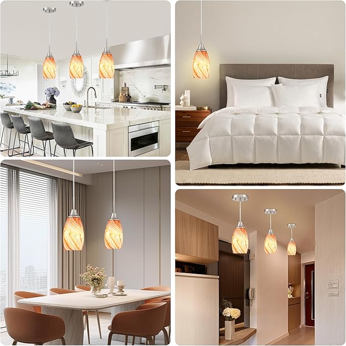 Viinew Mini Glass Pendant Light 4.72" with Handblown Orange Marble Art Glass Hanging Light 1-Pack Oval Ceiling Hanging Light Fixture for Dining Room Kitchen Island Cafe Foyer Hallway