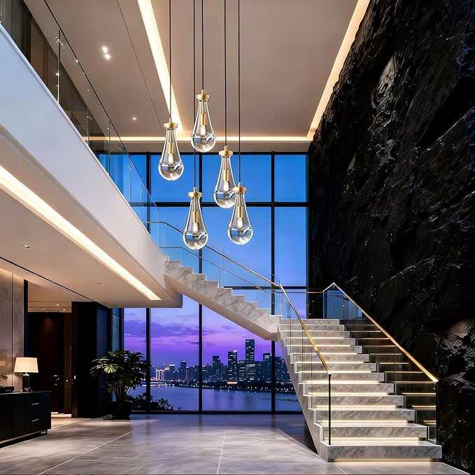 Raindrop Pendant Lights Kitchen Island Set of 3, Brass Teardrop Pendant Lights Dining Room Modern Gold Rain Pendants Glass Waterdrop Pendant Light for Island, Living Room,Included E12 Bulb