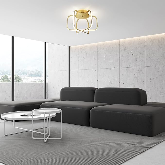 Ultralux 15 inch Modern Brushed Gold Atom Ceiling Light Fixtures, Bright and TRIAC Dimmable, 2050 Lumens 3000K, Integrated LED Light Fixture for Living Room or Kitchen LED Flush Mount Ceiling Light