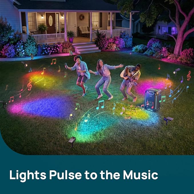 Linkind Smart Solar Lights Outdoor Waterproof SL6C, Dual-Ring Solar & USB Charging Solar Spotlights Outdoor Waterproof IP66, Color Changing Spot Light for Yard, Tree, Landscape, House, 1 Pack
