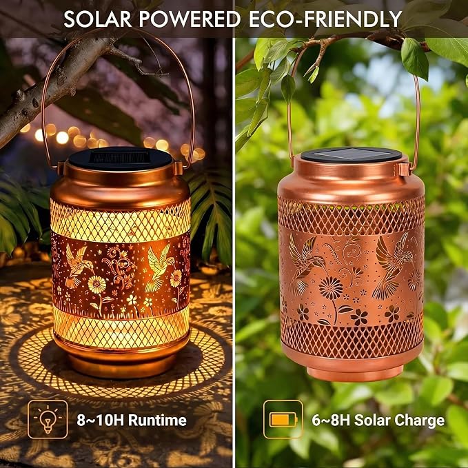 Solar Lanterns Outdoor Garden Decor- Solar Lights Waterproof Hummingbird Decorative Hanging Metal Lights Gardening Gift for Outside Yard, Patio, Backyard, Farm, Gifts for Women Mom