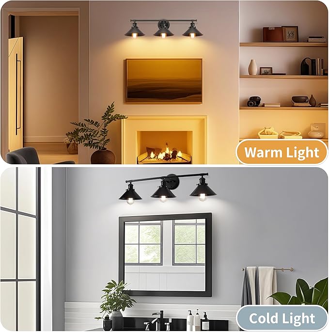 32" Upgrade Black Bathroom Light Fixture, 3-Light Vanity Lights for Bathroom Light Fixtures Rustic Matte Black Farmhouse Vanity Light, Industrial Modern Vanity lighting fixtures over Mirror Sconce