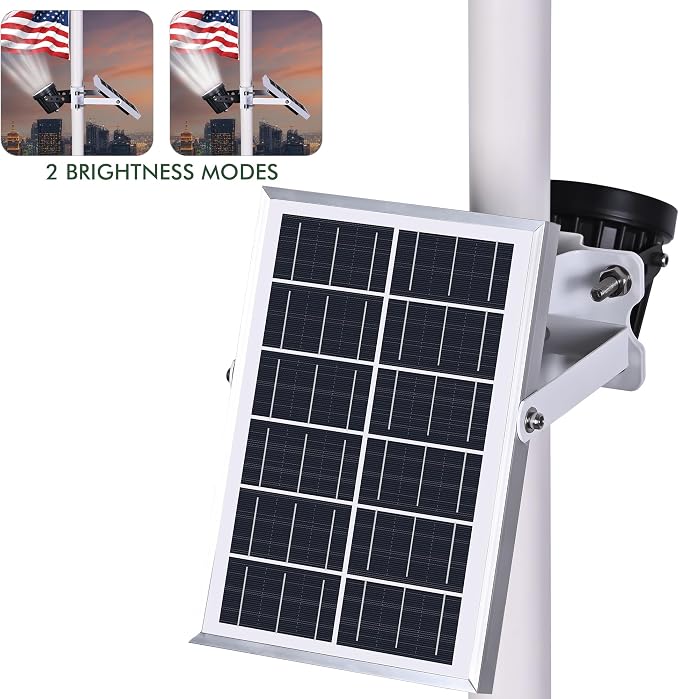 Flagpole Light Solar Powered,Auro 7 Pro Solar Spot Light 7 LED for 1.5"-3.3" Poles,18 Hour Dusk to Dawn Auto On/Off,7W Outdoor IP65 Waterproof,Multiuse on Landscape,Wall - Cold White