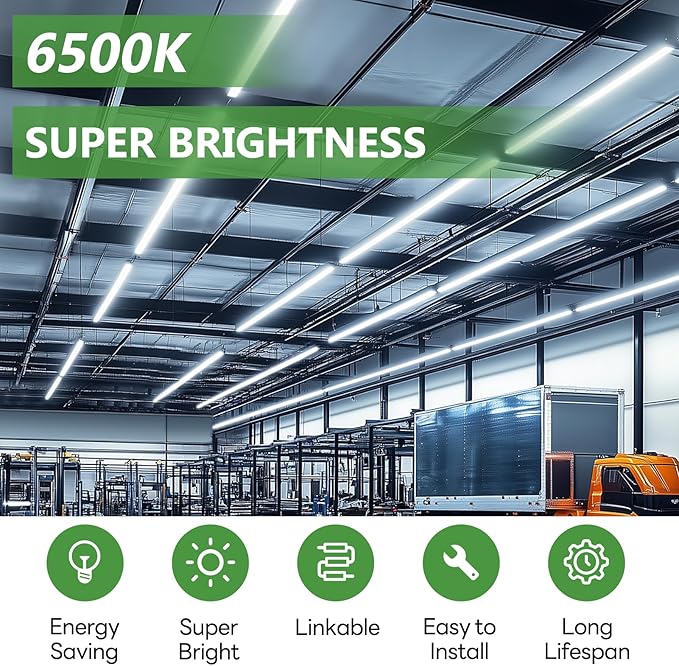 Pak 4FT LED Shop Lights, 2300LM 6500K Cool White, 20W Energy Efficient Linkable Ceiling and Under Cabinet Lighting, T5 Integrated Utility Fixture for Garage, Workshop, Basement, FCC Certified, 4 Pack