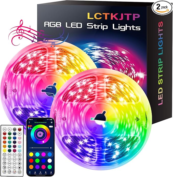 LED Strip Lights,RGB Music Sync Color Changing Led Lights with Smart App Control Remote & Remote Control for Room, Part Essential,Sense of Atmosphere Decoration(130FT-2 Rolls of 65ft)