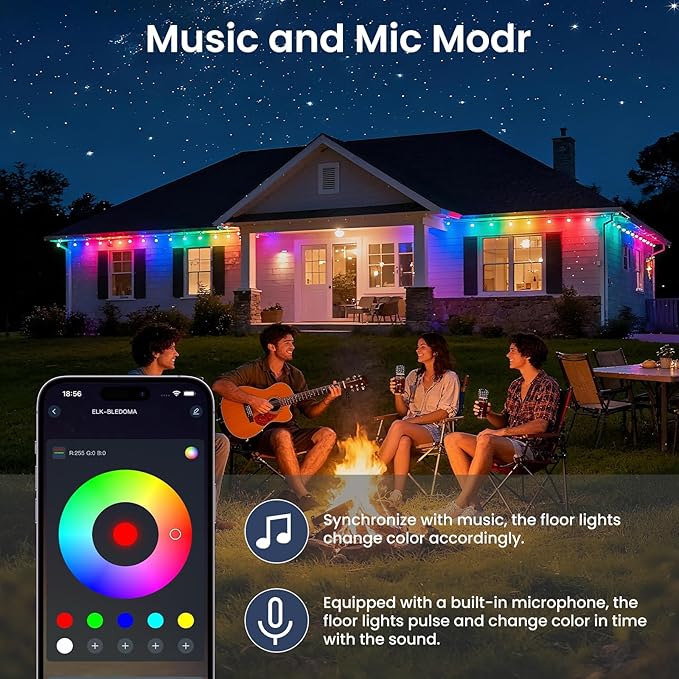 Permanent Outdoor Lights, 50ft Smart Eave Lights with 25 LED Lights, IP67 Waterproof Outdoor String Lights for Garden Decor,Deck,Christmas with App/Remote Control