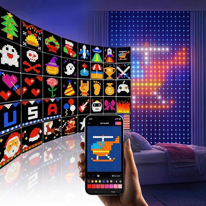 Smart Curtain Lights, 5 x 6.5 ft RGB LED Curtain Lights with App Control, 475 LEDs, 100+ DIY Patterns, 20+ GIF Scene Modes, Music Sync, IP65 Waterproof Lights for Bedroom, Window, Party, Outdoor Decor