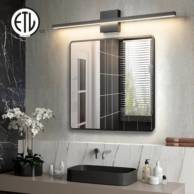 Epinl Black Bathroom Vanity Light - 31.5 inch Modern Bathroom Light Fixture Over Mirror 22W LED Dimmable Wall Sconce Lighting Fixture for Bedroom