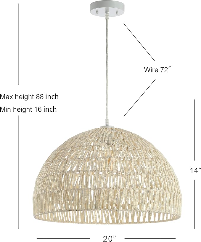 JONATHAN Y 20" Cream Modern Bohemian Woven Rope LED Pendant Light Fixture, Adjustable Dome Ceiling Lamp for Kitchen Island, Rope Shade, Coastal Farmhouse Decor JYL6504A
