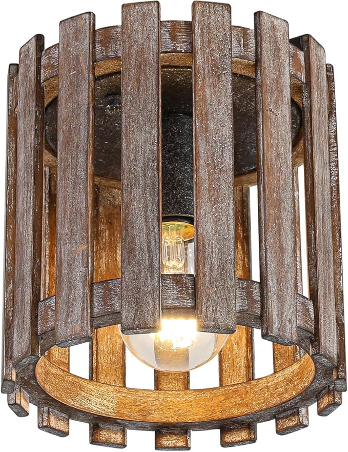 Farmhouse Flush Mount Ceiling Light, Wood Close to Ceiling Light, Rustic Hallway Light Fixtures for Kitchen, Dining Room, Living Room, Entryway