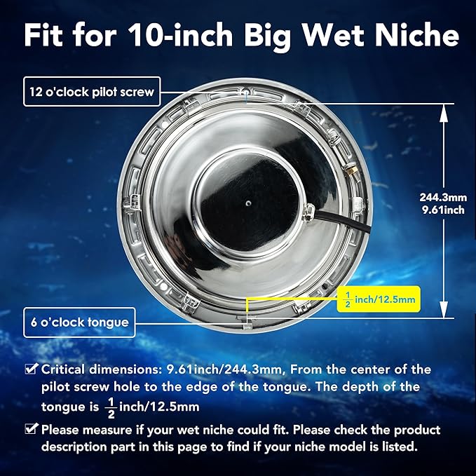PN01DC LED Inground Pool Lighting System RGBW Color Change 10 Inch 50W, Remote/App Control, 120V AC, 100 Feet Cord
