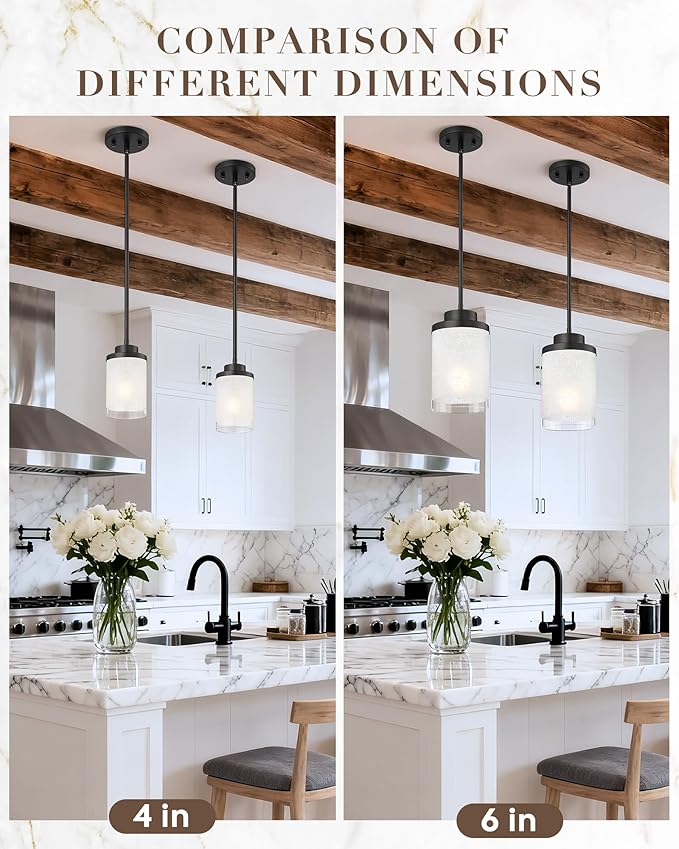 TENGXIN Modern Pendant Light, 6 Inch Matte Black Pendant Lights Kitchen Island,Farmhouse Pendant Lighting for Dining Room Bedroom Bar Office,TXPLBK01-L