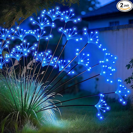 JJGoo Solar Garden Lights, New Upgraded 2 Pack Solar Swaying Starburst Light, Waterproof Fireworks Outdoor Lights, Yard Patio Pathway Decoration, Blue