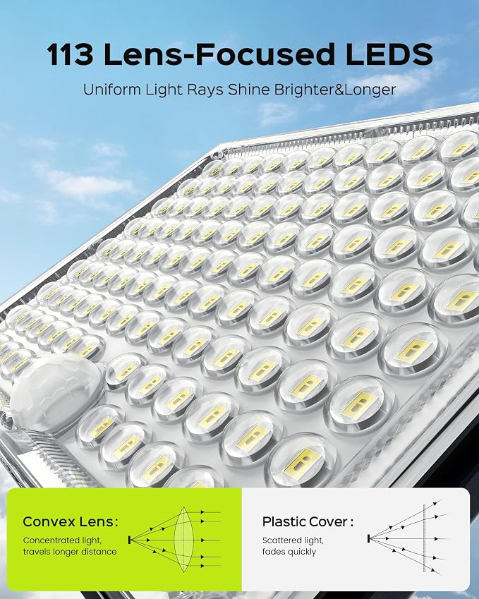 JACKYLED Motion Sensor Flood Lights, 113 LED Cool White Solar Lights for Outside, Dusk to Dawn IP65 Waterproof LED Outdoor Solar Powered Security Spot Lights for Porch Patio Garage (4 Pack)
