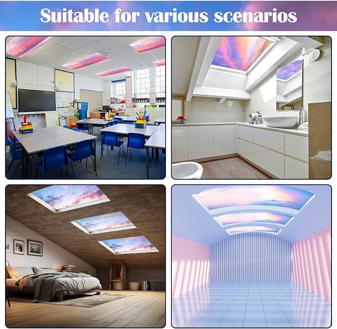 6 Pcs Fluorescent Light Covers for Ceiling Lights with 48 Magnets Decorative Magnetic Light Filters for Classroom Office Kitchen Decoration(Sunset)
