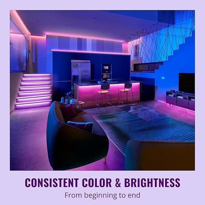 WiZ Connected Smart Light Strip - Sunset to Sunrise Automation + Preset Light Modes + Control with Voice or App, Full Color RGB, 100 ft Cut to Fit