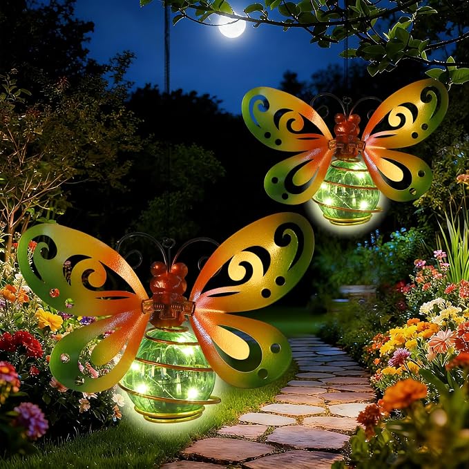 Butterfly Garden Decor with Bouncy Springs Pendant Lights Birthday Gifts for Women Mom Grandma,Hanging Solar Lights Outside Waterproof Metal Solar Outdoor Decoration for Yard, Porch,Patio,Backyard
