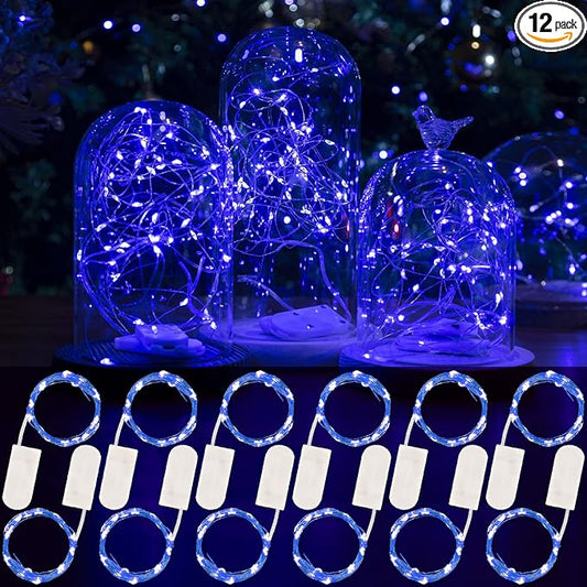 HXWEIYE 12 Pack Fairy Lights Battery Operated, 7ft 20LED Mini Twinkle String Light for Mason Jar DIY Wedding Table Centerpieces Party Bedroom Christmas (Blue)