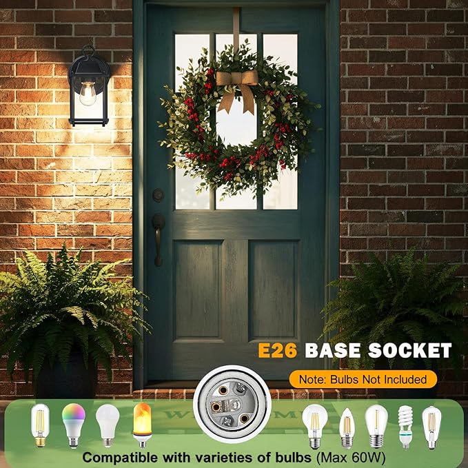 LIT-PaTH Outdoor Wall Lantern, Wall Sconce as Porch Lighting Fixture, E26 Base, Aluminum Housing Plus Glass, Water-Proof and Outdoor Rated, ETL Qualified, 1-Pack, Black