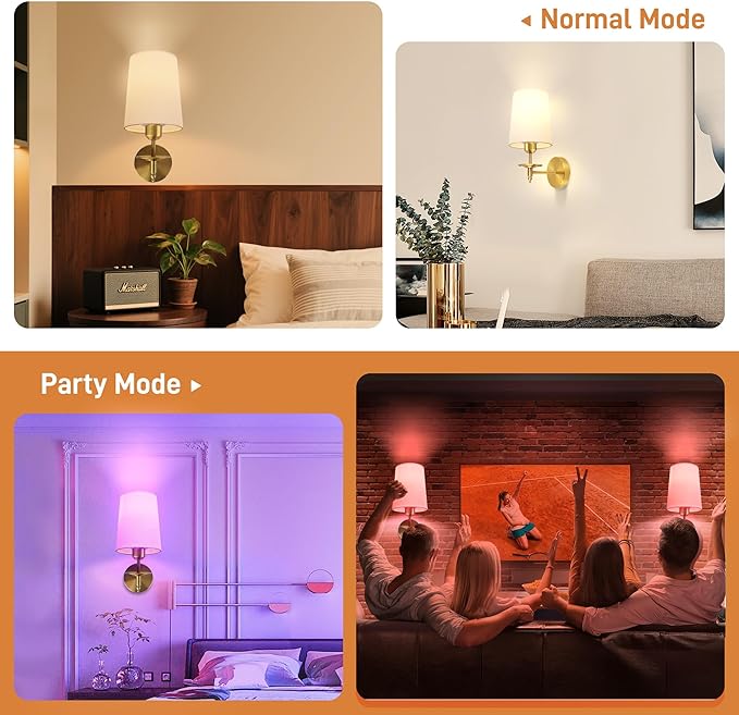 Battery Operated Wall Sconces Set of Two, Wireless Wall Sconces with Remote Control, 3CCT Dimmable Rechargeable Wall Lights, Gold Wall Lamps for Bedroom, Living Room, RGB Bulbs Included, ETL Listed
