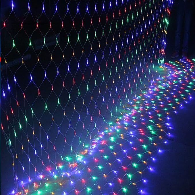 Dazzle Bright Christmas 360 LED Net Lights, 12FT x 5 FT Connectable Waterproof String Lights Clear Wire with 8 Modes, Christmas Decorations for Indoor Outdoor Xmas Yard Garden Decor (Multi Colored)