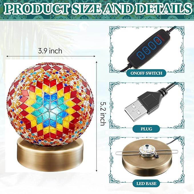 Baquler Turkish Mosaic Lamp Kit DIY Stained Glass Decorative Table Bedside Night Light Tabletop Bohemian Moroccan Lamp Craft Kit for Living Room Decorations(Multicolor)